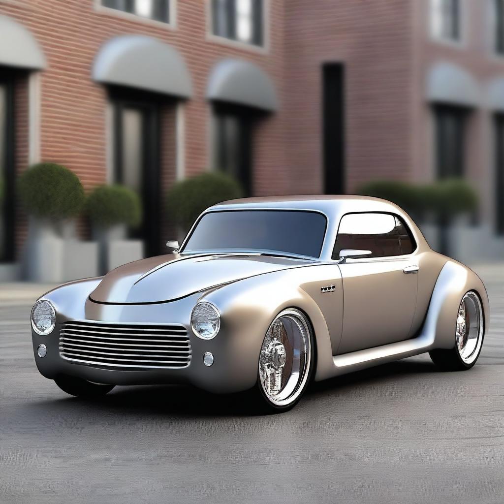 Create a custom car that is a fusion of a modern Camaro and a primer gray 1939 Chevrolet coupe