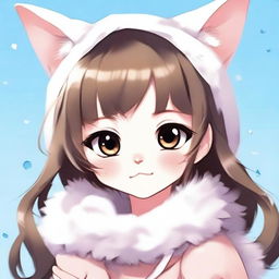 A cute cat girl with big, expressive eyes and soft, fluffy ears