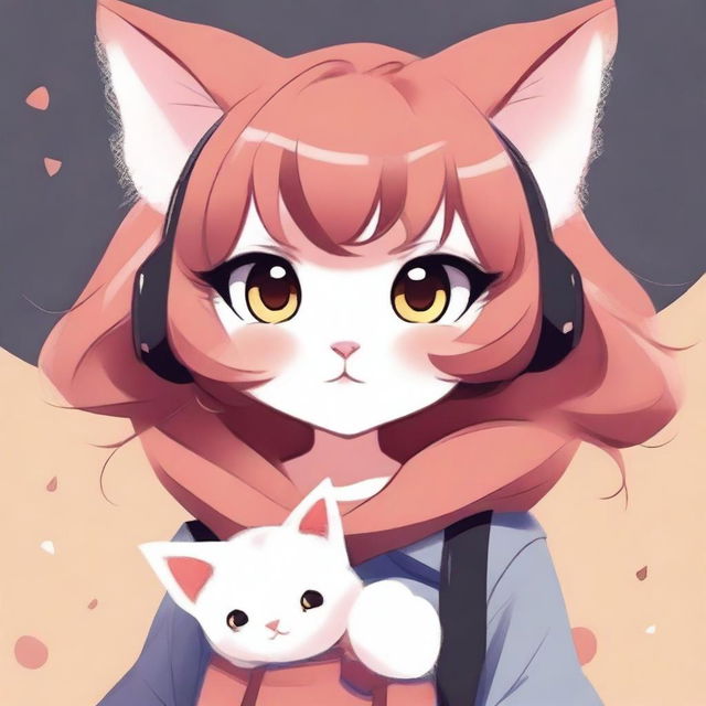 A cute cartoon-style cat girl with big, expressive eyes and soft, fluffy ears