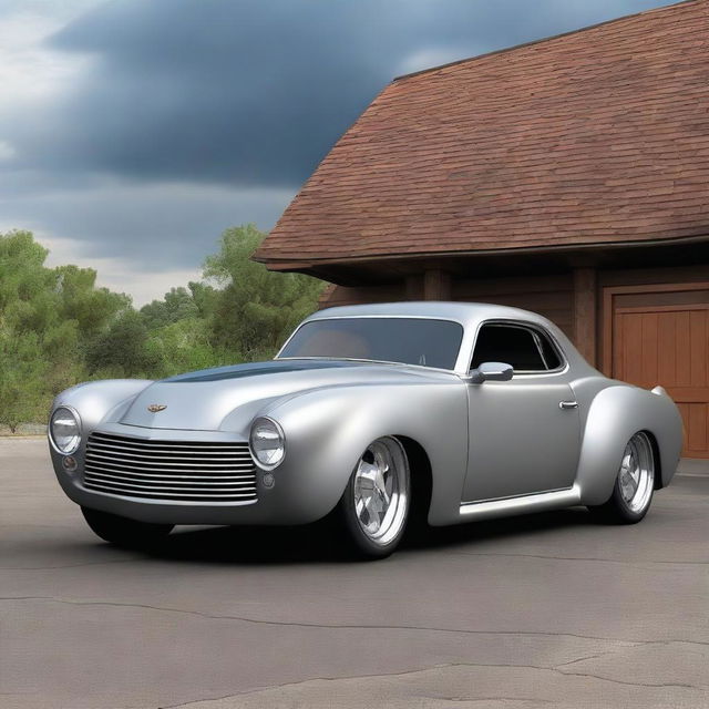 Create a custom fusion of a Chevrolet Camaro and a primer matte gray 1939 Chevrolet Coupe