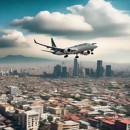 An airplane landing over Mexico City