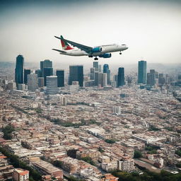 An airplane landing over Mexico City