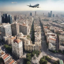 An airplane landing over Mexico City