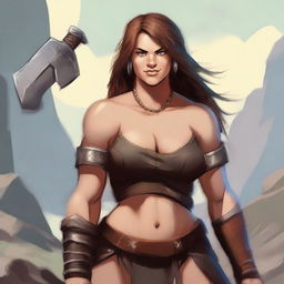 Face and shoulders portrait of an unattractive young stocky big-boned female human barbarian