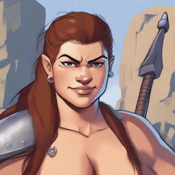 Face and shoulders portrait of an unattractive young stocky big-boned female human barbarian