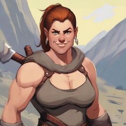 Face and shoulders portrait of an unattractive young stocky big-boned female human barbarian