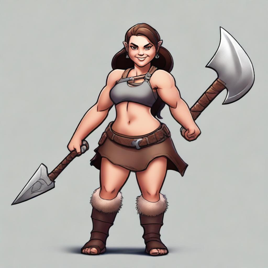 Create a face and shoulders avatar of an unattractive young, stocky, big-boned female human barbarian