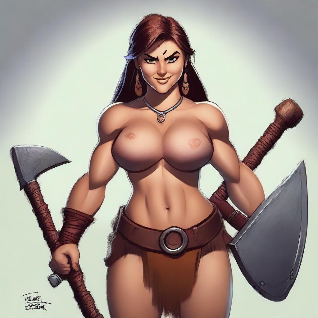 Create a face and shoulders avatar of an unattractive young, stocky, big-boned female human barbarian