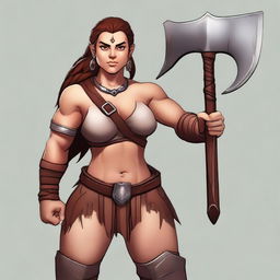 Create a face and shoulders avatar of an unattractive young, stocky, big-boned female human barbarian