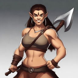 Create a face and shoulders avatar of an unattractive young, stocky, big-boned female human barbarian