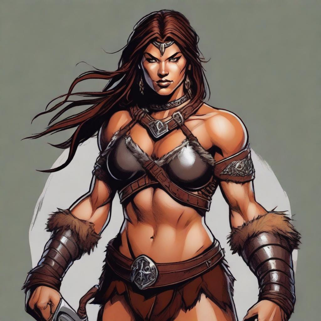 A detailed portrait of a female barbarian warrior