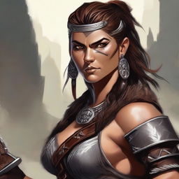 A detailed portrait of a female barbarian warrior