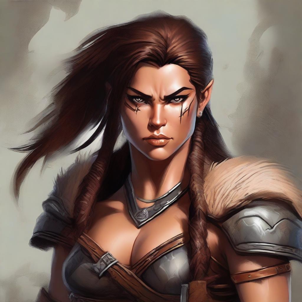 A detailed portrait of a female barbarian warrior