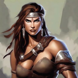 A detailed portrait of a female barbarian warrior