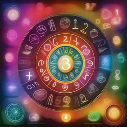 A vibrant and mystical representation of numerology, featuring ancient symbols, numbers, and celestial elements