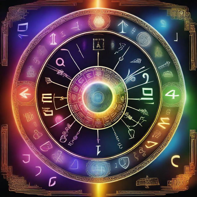 A vibrant and mystical representation of numerology, featuring ancient symbols, numbers, and celestial elements