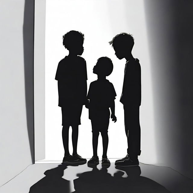 Create an image of the word 'serendipia' with two boys looking at each other in shadow