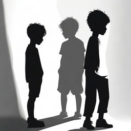 Create an image of the word 'serendipia' with two boys looking at each other in shadow