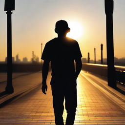 Un chico con una gorra en versión sombra caminando hacia el final