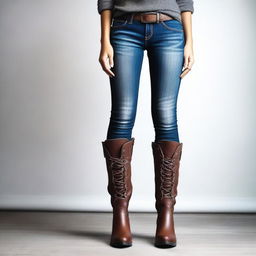 Create a realistic image of an attractive young woman wearing stylish boots