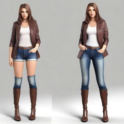 Create a realistic image of an attractive young woman wearing stylish boots