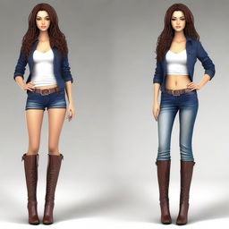 Create a realistic image of an attractive young woman wearing stylish boots