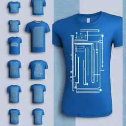 A blue technology-themed shirt