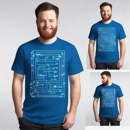 A blue technology-themed shirt