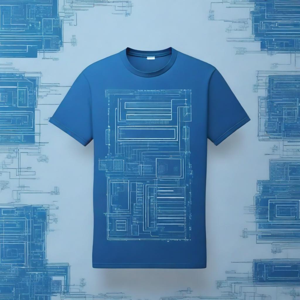 A blue technology-themed shirt