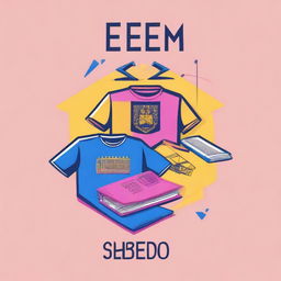 Create a shirt design for 'EEEFM Senador Dirceu Cardoso' with blue, pink, and yellow colors, representing the school's identity