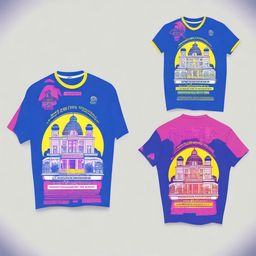 Create a shirt design for 'EEEFM Senador Dirceu Cardoso' with blue, pink, and yellow colors, representing the school's identity