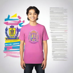 Create a shirt design for 'EEEFM Senador Dirceu Cardoso' with blue, pink, and yellow colors, representing the school's identity