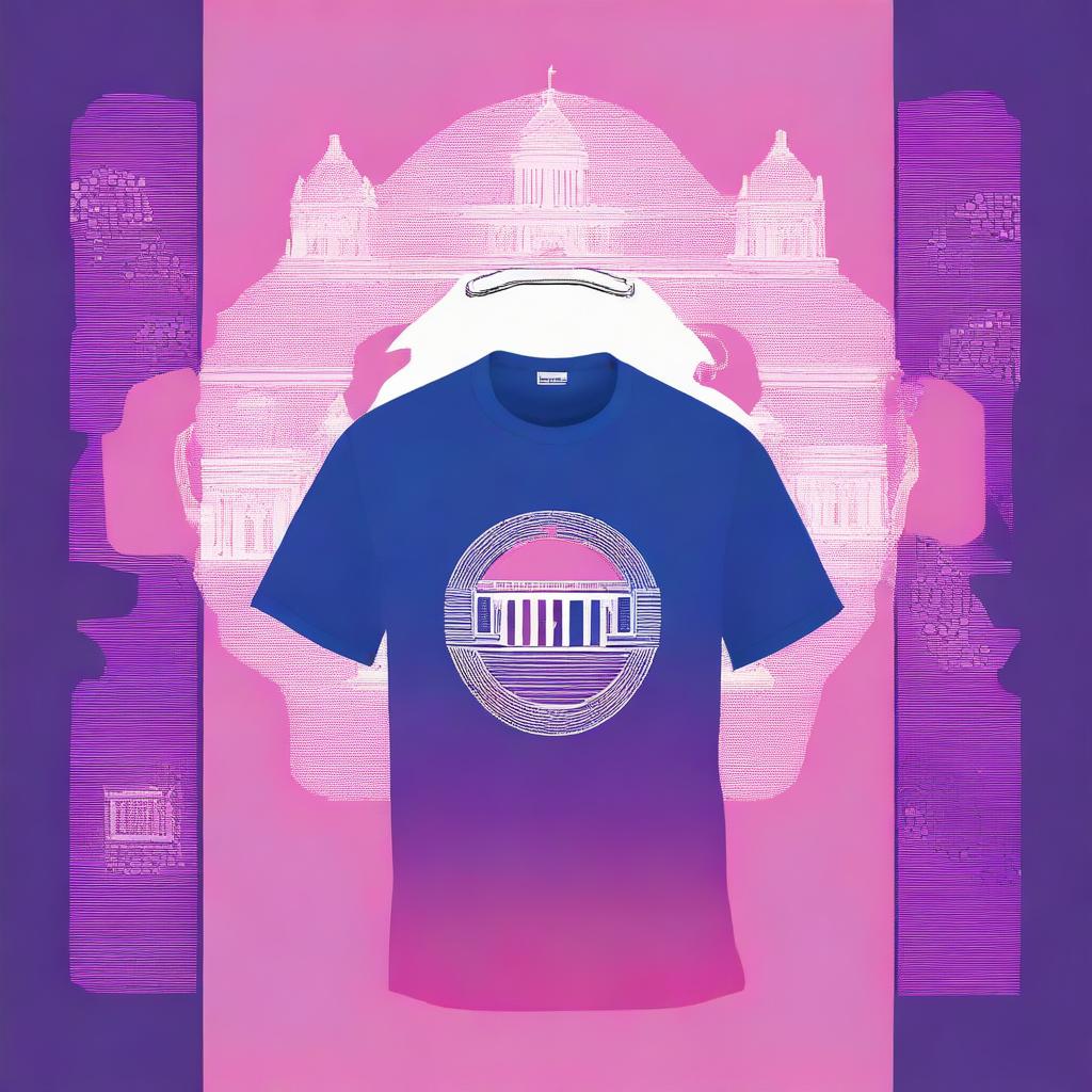 Create a t-shirt design for 'EEEFM Senador Dirceu Cardoso' with a blue shirt and colors pink, purple, and white