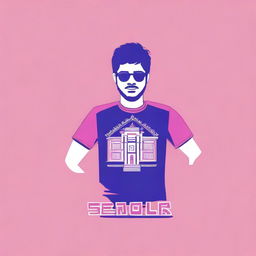 Create a t-shirt design for 'EEEFM Senador Dirceu Cardoso' with a blue shirt and colors pink, purple, and white