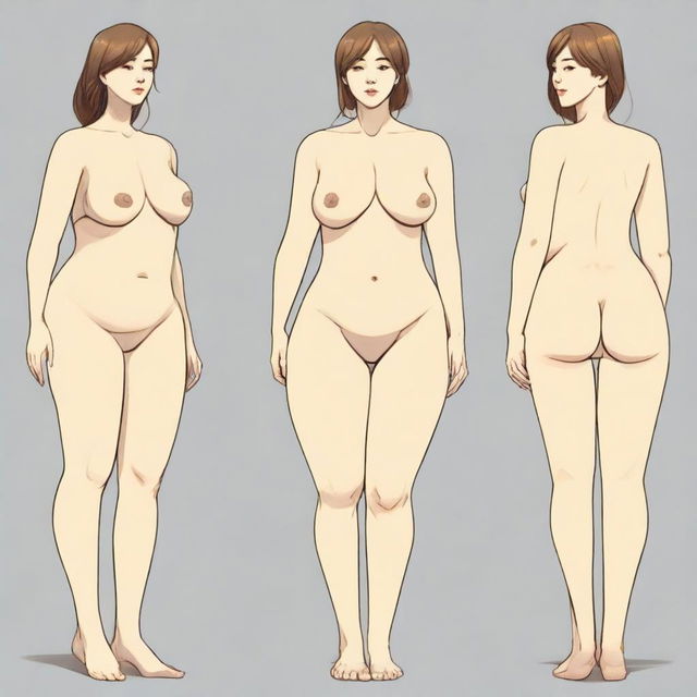 A detailed illustration of a girl with the following specifications: 46-inch hips, 27-inch waist, 39-inch bust, 29-inch waist, weighing 69 kg, and 170 cm tall