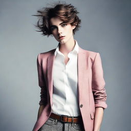 A visually appealing and stylish image of a young, androgynous male with feminine features