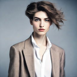 A visually appealing and stylish image of a young, androgynous male with feminine features