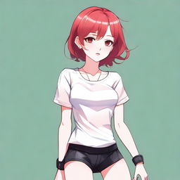 A detailed illustration of a young femboy with red hair styled in a bob haircut