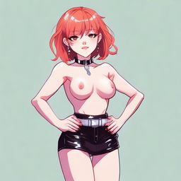 A detailed illustration of a young femboy with red hair styled in a bob haircut