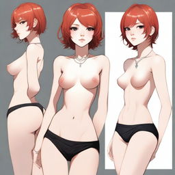 A detailed illustration of a young femboy with red hair styled in a bob haircut