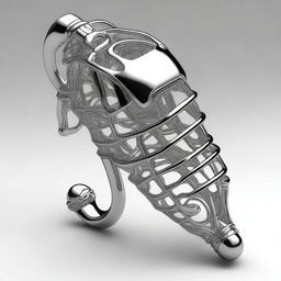 A detailed illustration of a male chastity cage designed for the penis