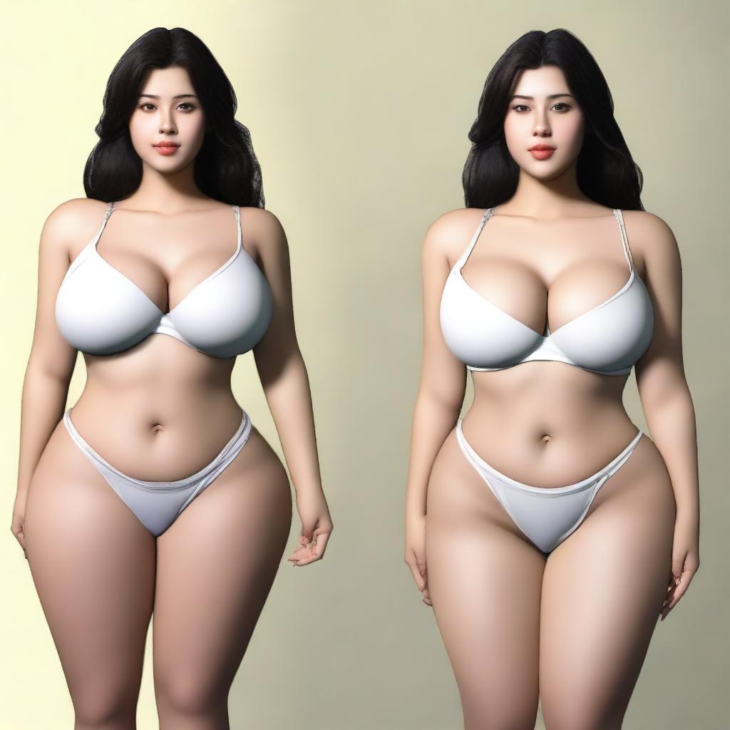 A girl with 46-inch hips, 27-inch waist, 39-inch bust, and 29-inch thighs