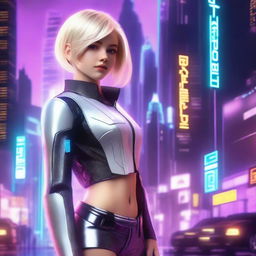 A blonde teenager with short hair in a futuristic sci-fi setting