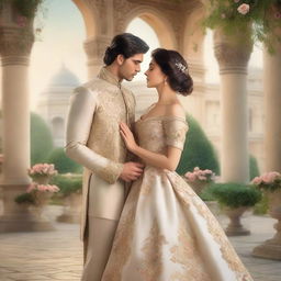 An elegant book cover featuring a soft, misty background that evokes a sense of romance and royalty