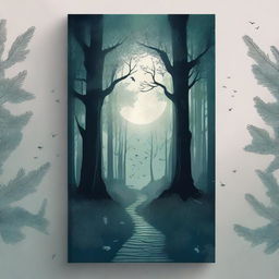 Create a captivating novel cover featuring a mysterious forest with a hidden path, bathed in moonlight