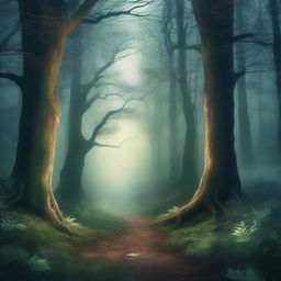 Create a captivating novel cover featuring a mysterious forest with a hidden path, bathed in moonlight