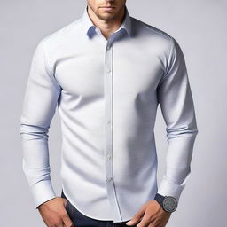 A detailed image of a stylish shirt, showcasing its fabric texture, design, and color