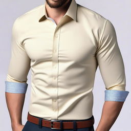 A detailed image of a stylish shirt, showcasing its fabric texture, design, and color