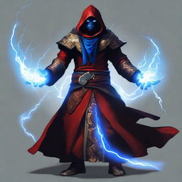 A red dragonborn man wearing black robes with a white hood, standing with a powerful stance