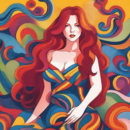 A detailed illustration of a redheaded woman with a voluptuous figure